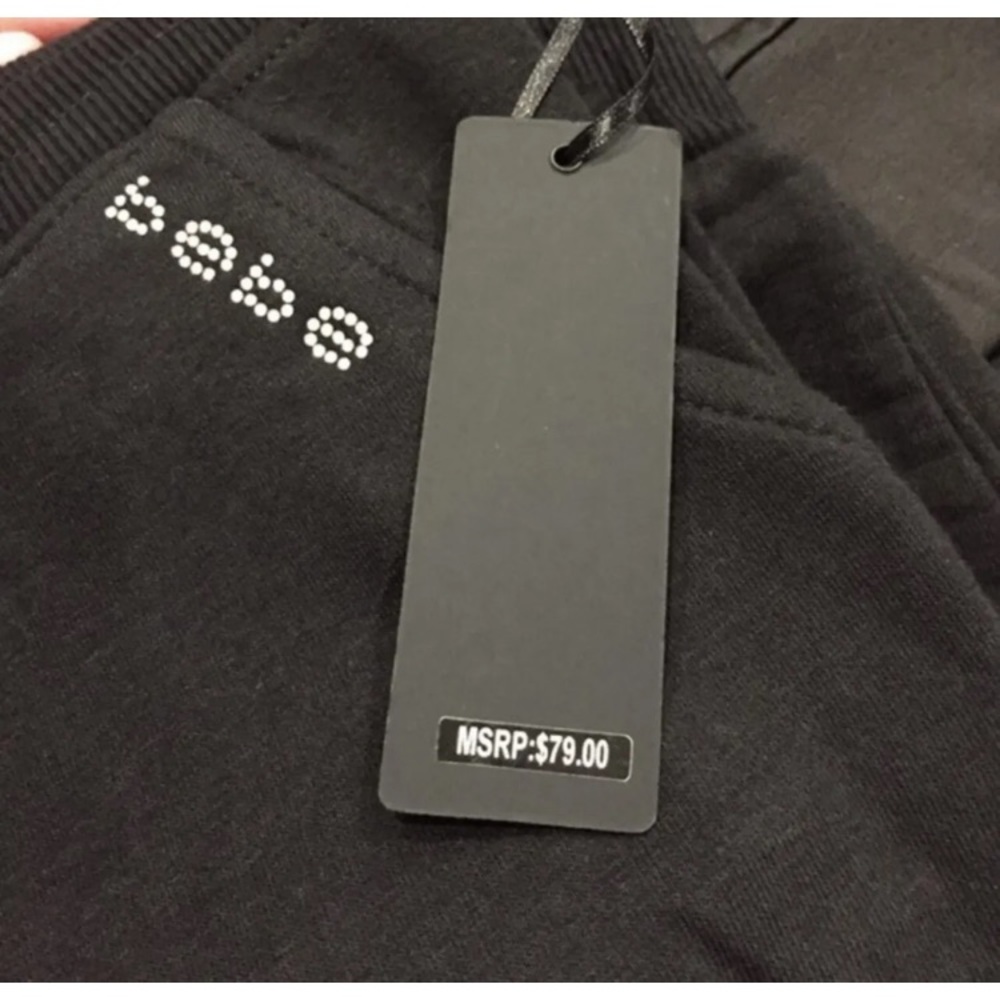 NWT!! Bebe Mesh Sport Jogger Pants Sexy Sheer Thigh Area Black M Retail $79